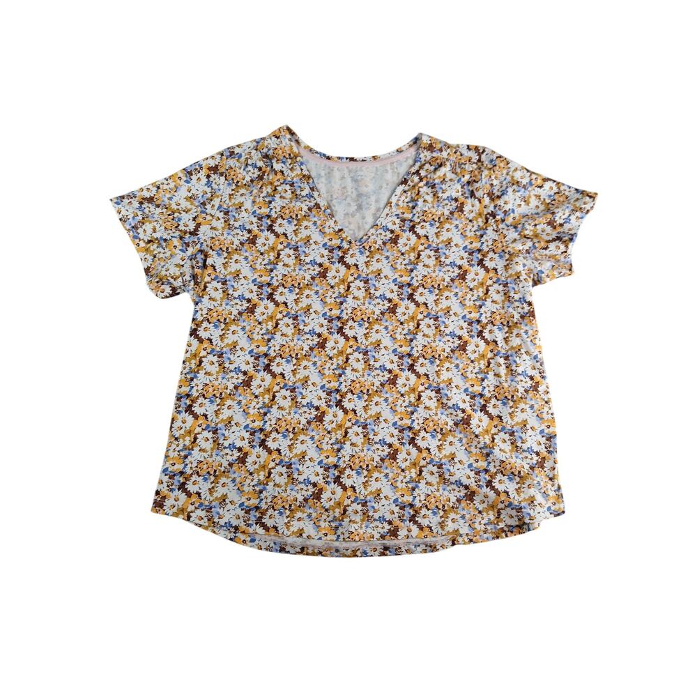 Lands' End Shirt Womens Large (14-16) Floral Daisy Print Tee Stretch NWOT